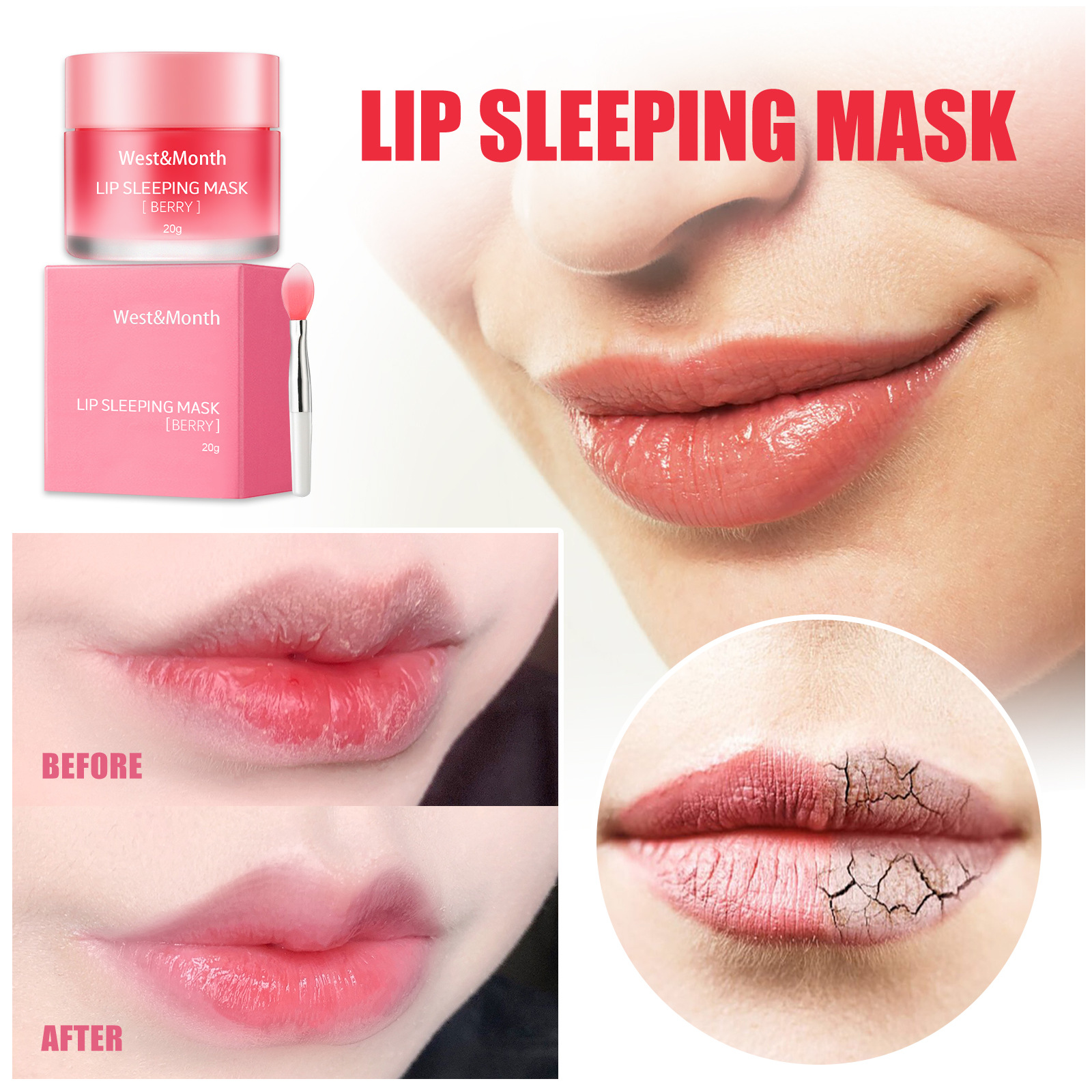 West&Month Berry Lip Sleeping Mask Night Sleep Maintenance Moisturizing Fade Lip Lines Nourishing Lip Balm