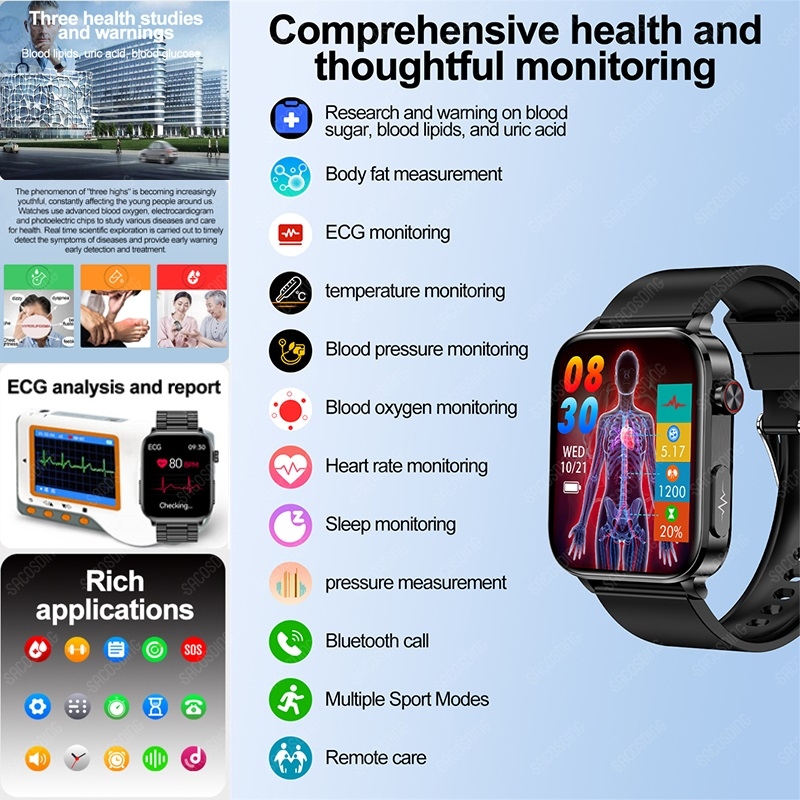 ECG+PPG Blood Lipids Uric Acid Blood Glucose Smart Watch