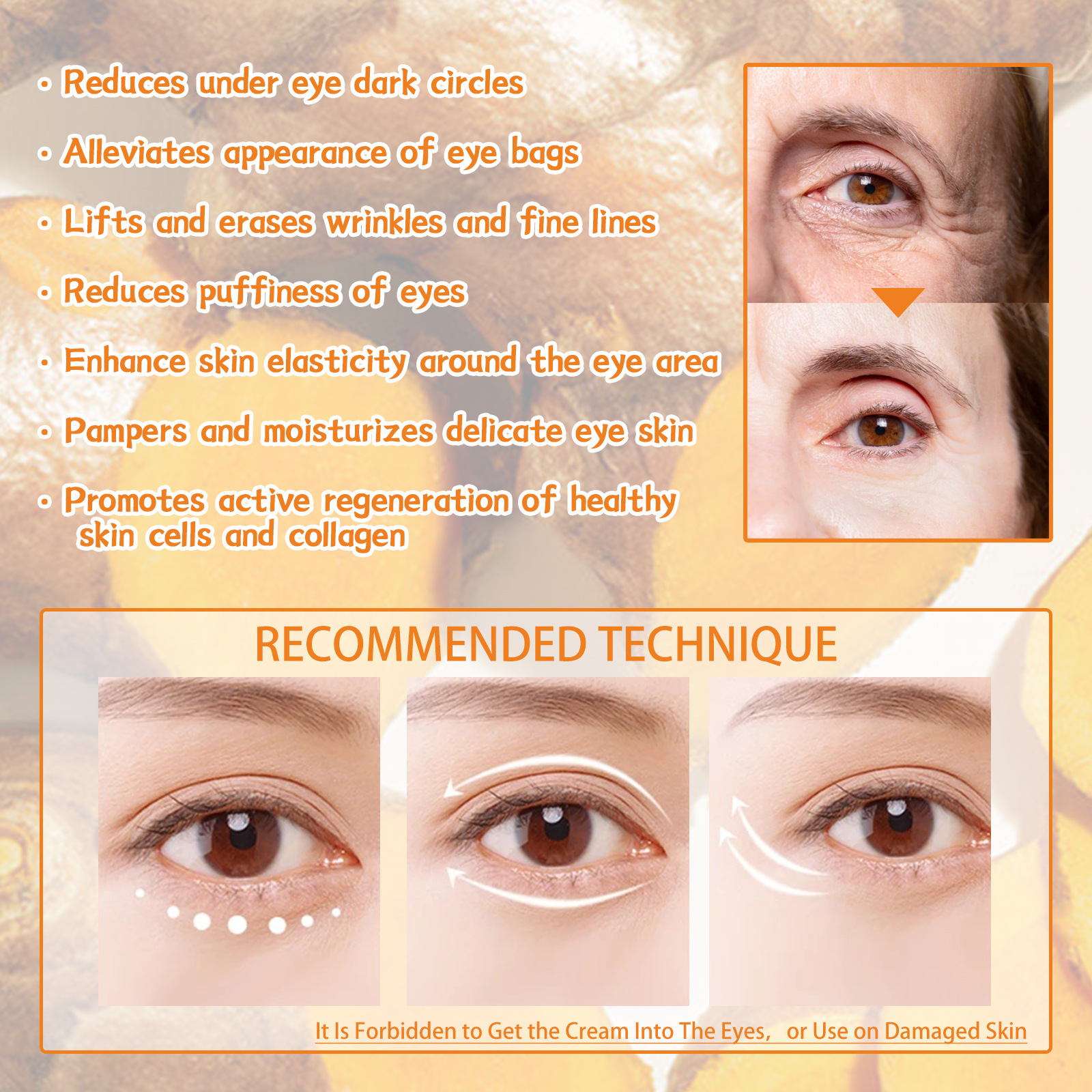 (1 PC) Firming Eye Cream Fades Fine Lines Reduce Bags Anti Dark Circles Wrinkle Remove Puffiness Tumeric Vitamin C Booster Eye Care Cream Nourishing Moisturize