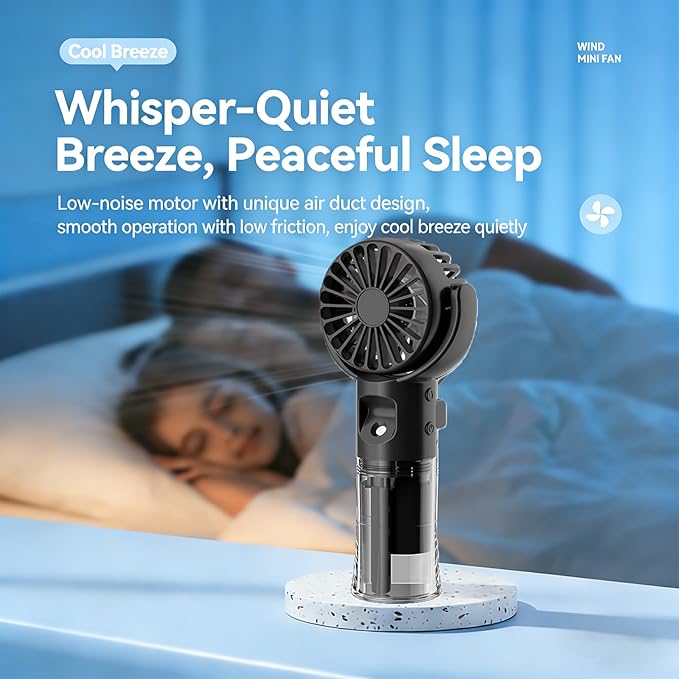 (Black) Portable Water Mist Fan Mini Handheld Fan with Water Mist Spray USB Charging 4 Speeds Hanging Neck Spray Fans Portable Personal Hand Held Small Fan
