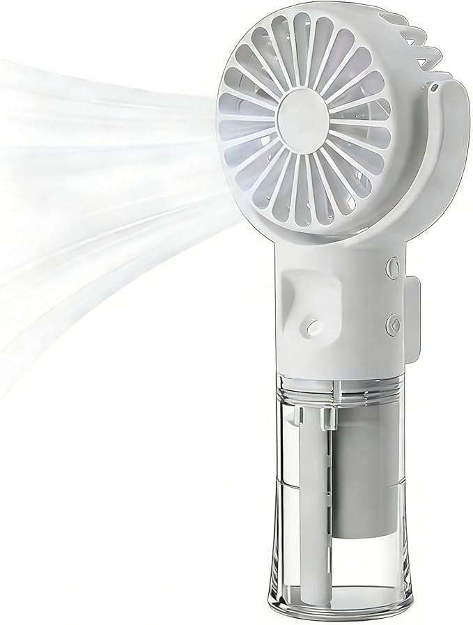 (White) Portable Water Mist Fan Mini Handheld Fan with Water Mist Spray USB Charging 4 Speeds Hanging Neck Spray Fans Portable Personal Hand Held Small Fan