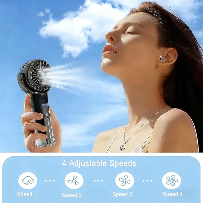 (Black) Portable Water Mist Fan Mini Handheld Fan with Water Mist Spray USB Charging 4 Speeds Hanging Neck Spray Fans Portable Personal Hand Held Small Fan