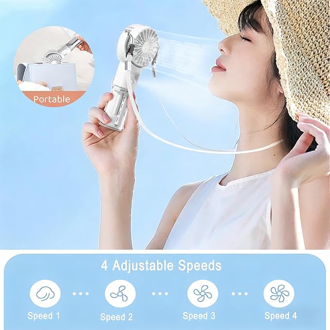 (Purple) Portable Water Mist Fan Mini Handheld Fan with Water Mist Spray USB Charging 4 Speeds Hanging Neck Spray Fans Portable Personal Hand Held Small Fan