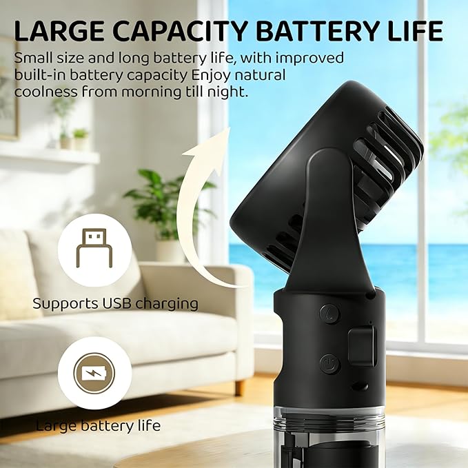 (Black) Portable Water Mist Fan Mini Handheld Fan with Water Mist Spray USB Charging 4 Speeds Hanging Neck Spray Fans Portable Personal Hand Held Small Fan