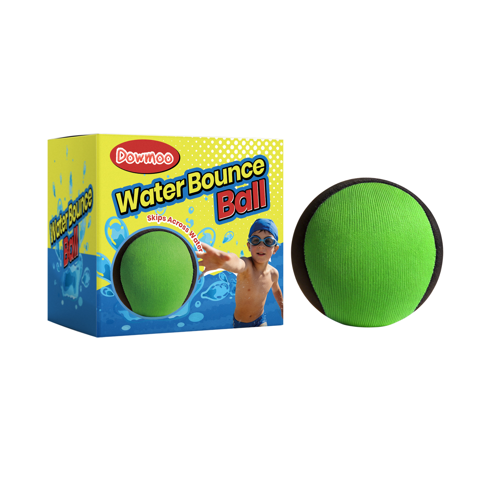 (Green) Water Bounce Ball – Skipping Pool Ball for Kids & Adults, Blue & Black Floating Toy, Beach Sea Swimming Game, Outdoor Interactive Family Fun, Elastic Splash Bal