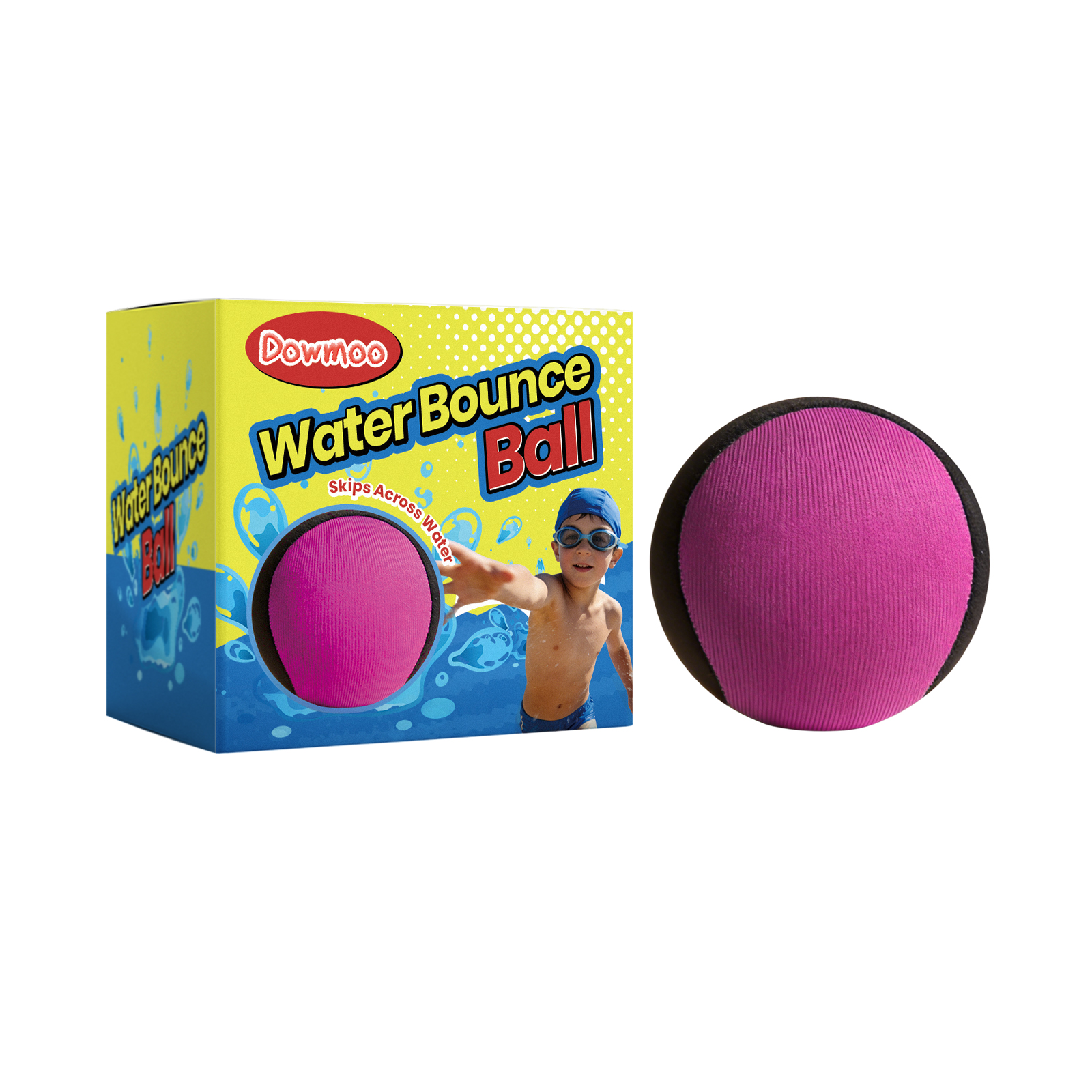 (Purple) Water Bounce Ball – Skipping Pool Ball for Kids & Adults, Blue & Black Floating Toy, Beach Sea Swimming Game, Outdoor Interactive Family Fun, Elastic Splash Bal