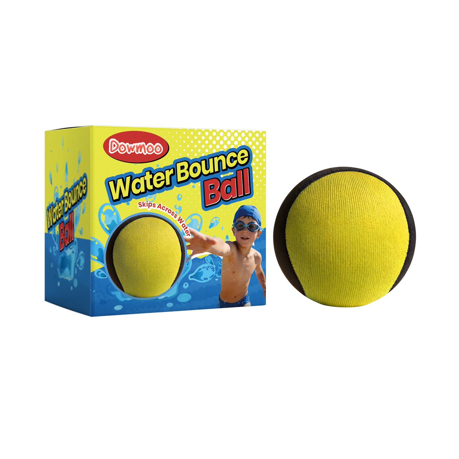 (Yellow~Black) Water Bounce Ball – Skipping Pool Ball for Kids & Adults, Blue & Black Floating Toy, Beach Sea Swimming Game, Outdoor Interactive Family Fun, Elastic Splash Bal