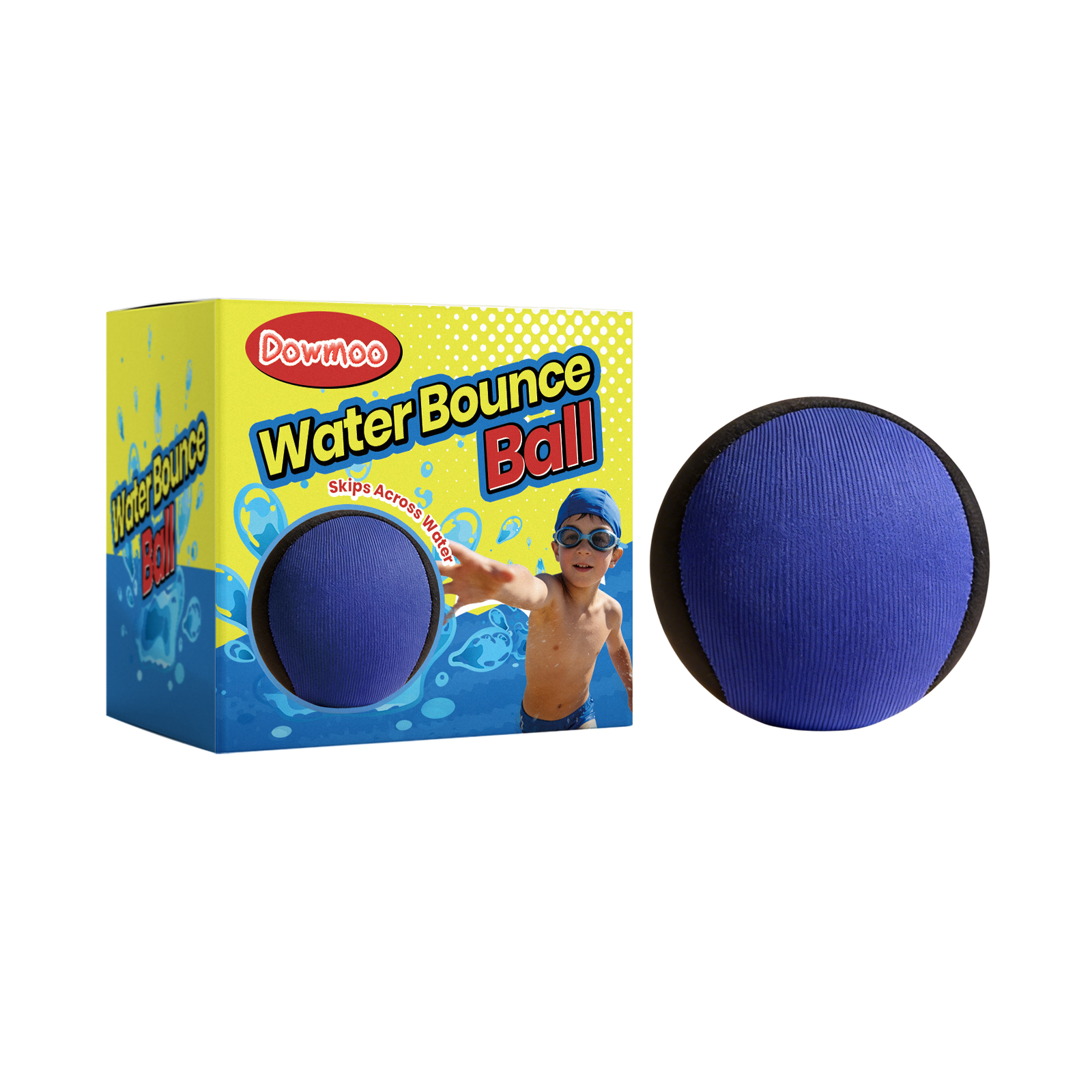 (Blue) Water Bounce Ball – Skipping Pool Ball for Kids & Adults, Blue & Black Floating Toy, Beach Sea Swimming Game, Outdoor Interactive Family Fun, Elastic Splash Bal