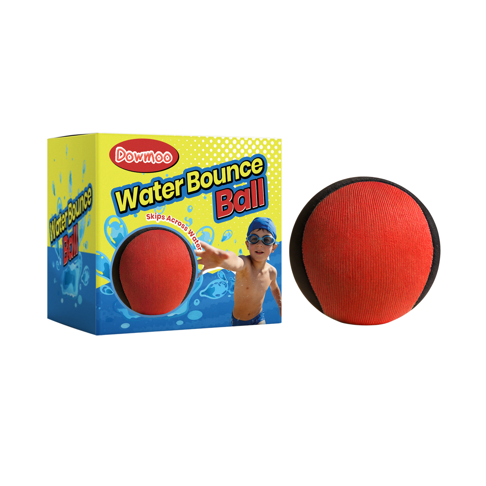 (Red) Water Bounce Ball – Skipping Pool Ball for Kids & Adults, Blue & Black Floating Toy, Beach Sea Swimming Game, Outdoor Interactive Family Fun, Elastic Splash Bal