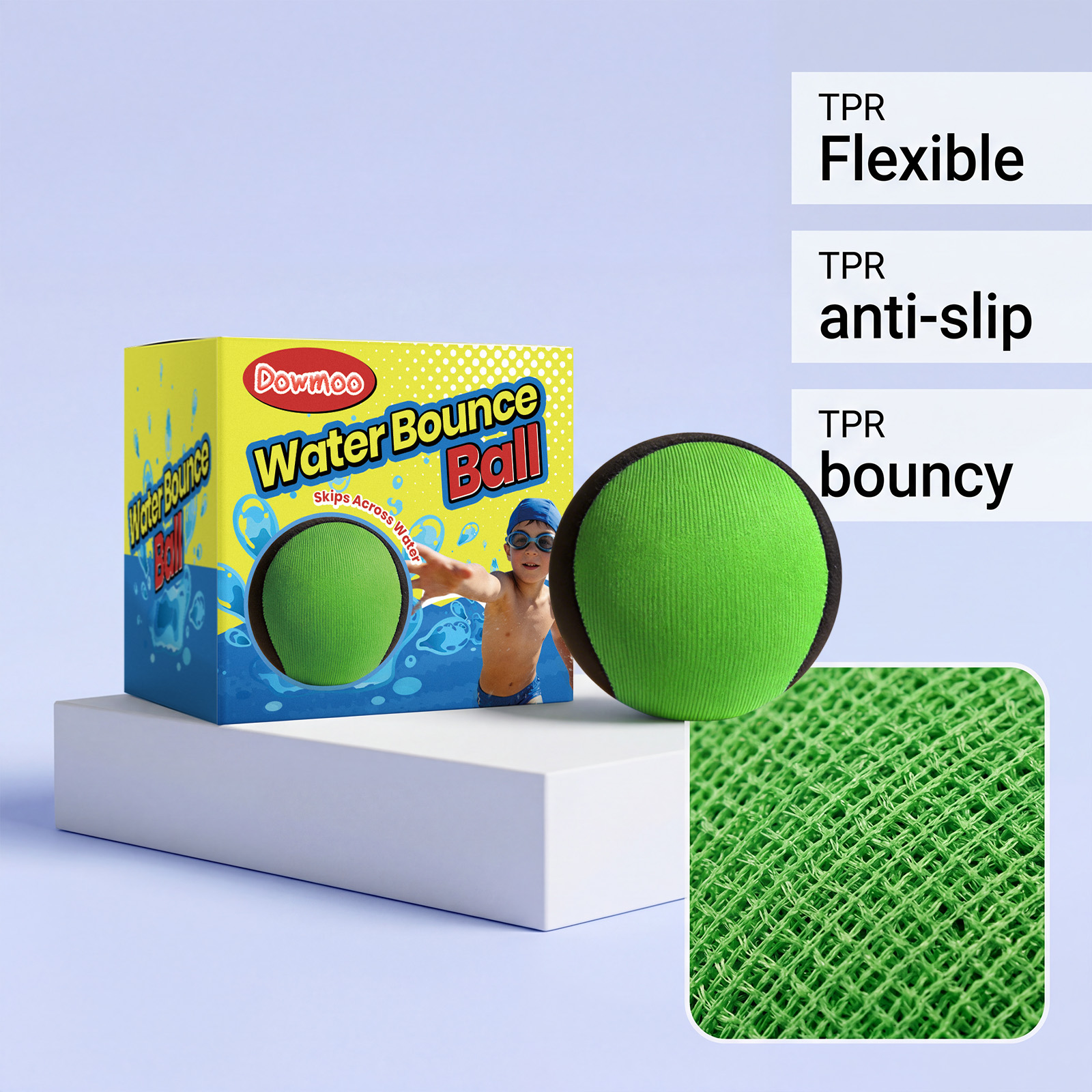 (Green) Water Bounce Ball – Skipping Pool Ball for Kids & Adults, Blue & Black Floating Toy, Beach Sea Swimming Game, Outdoor Interactive Family Fun, Elastic Splash Bal