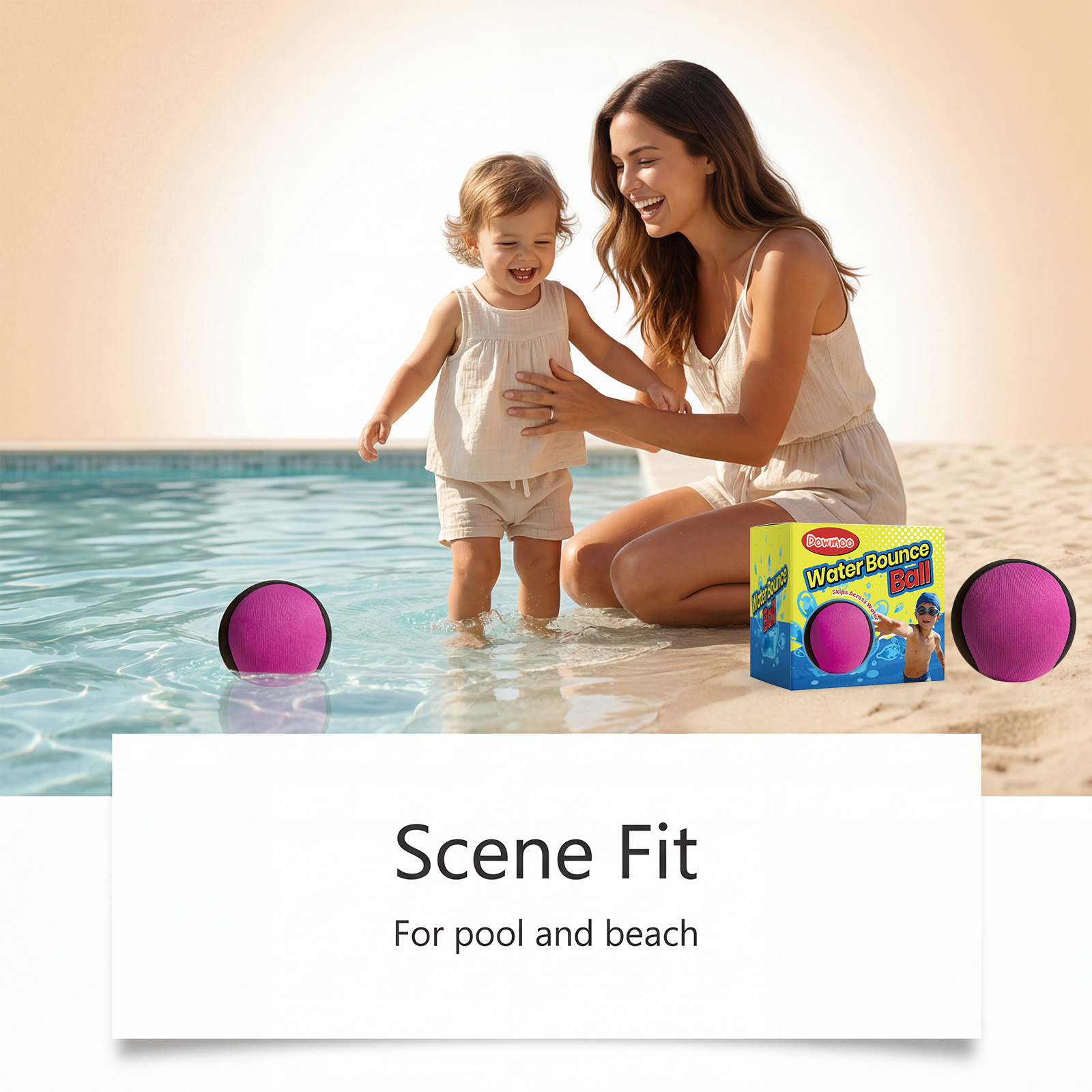 (Purple) Water Bounce Ball – Skipping Pool Ball for Kids & Adults, Blue & Black Floating Toy, Beach Sea Swimming Game, Outdoor Interactive Family Fun, Elastic Splash Bal