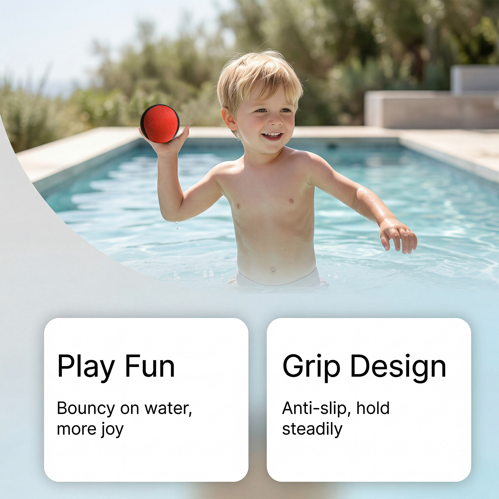 (Red) Water Bounce Ball – Skipping Pool Ball for Kids & Adults, Blue & Black Floating Toy, Beach Sea Swimming Game, Outdoor Interactive Family Fun, Elastic Splash Bal