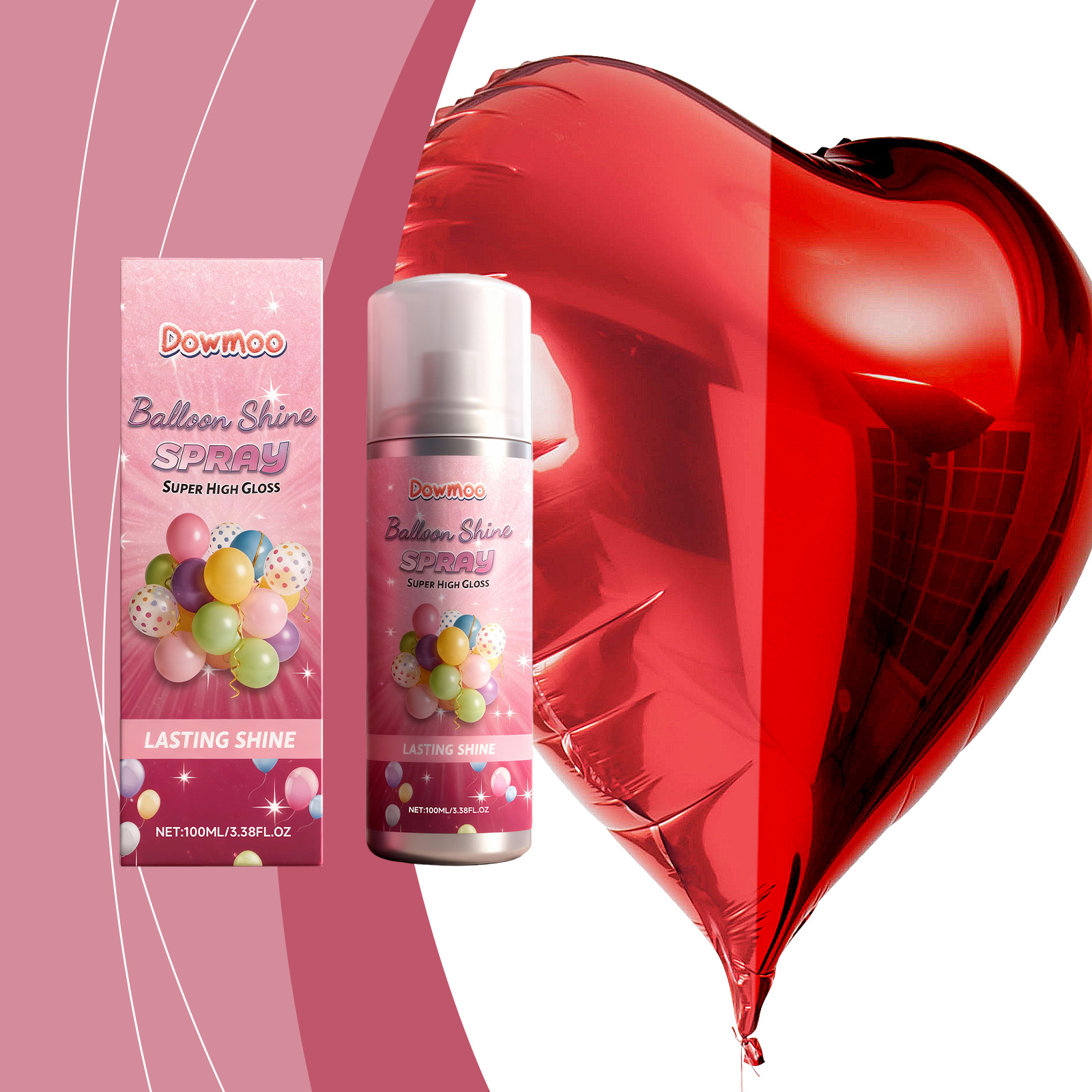 (Pink) Ballon Shine Spray Anti Fading Restore Party Decoration Atmosphere Quick Drying Brightener Balloon Polishing Spray 100ml