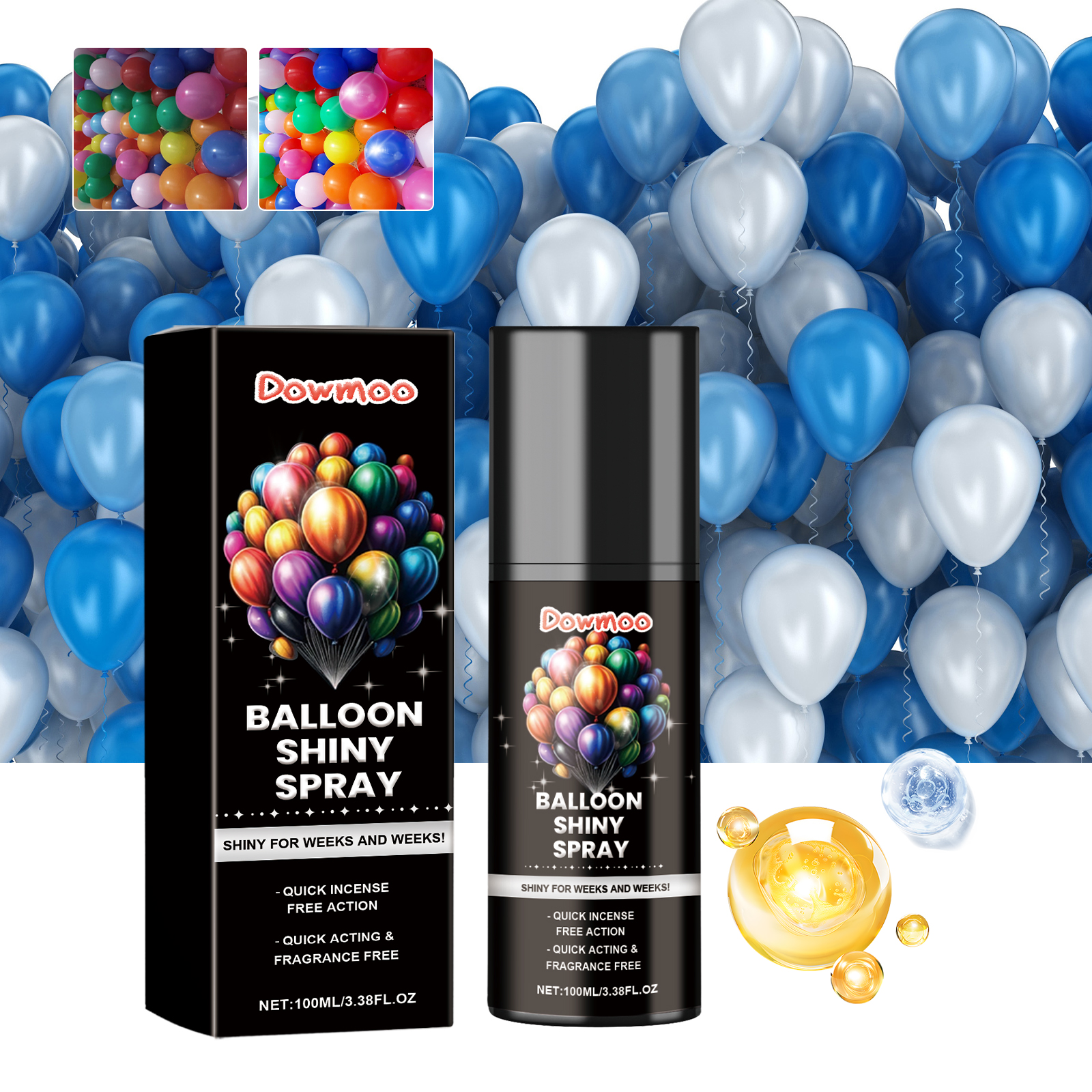 (Blue) 100ml Shiny Glow Balloon Spray Anti Fading Polish for Party Wedding Decoration Restore Brightener Balloon Shiny Spray ﻿