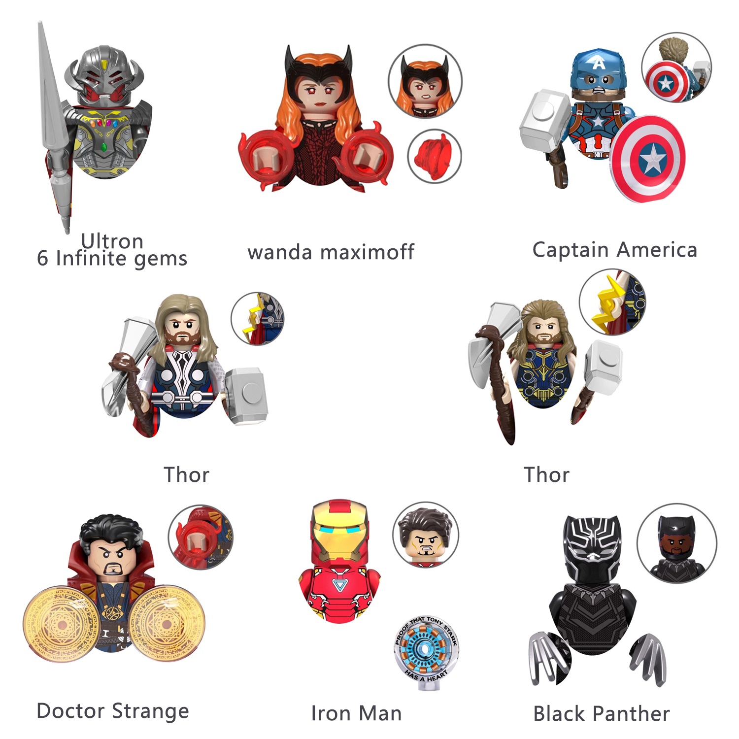 Super Heroes Building Blocks Minifigures Iron Man Thor Captain America Black Panther Doctor Strange Action Figures Toy Kid Gifts