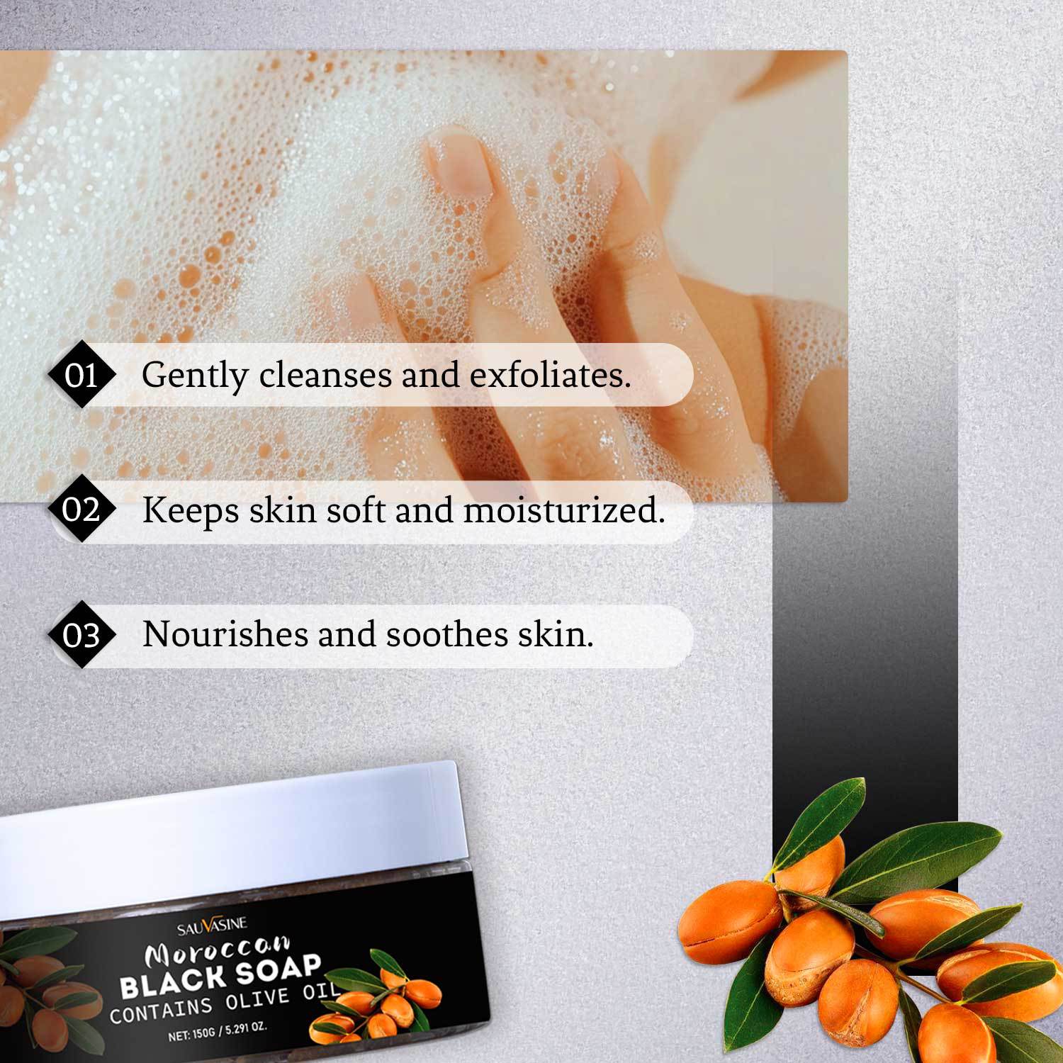 Moroccan Black Soap For Deep Cleansing Exfoliating And Skin Softening Daily Body Wash 150g