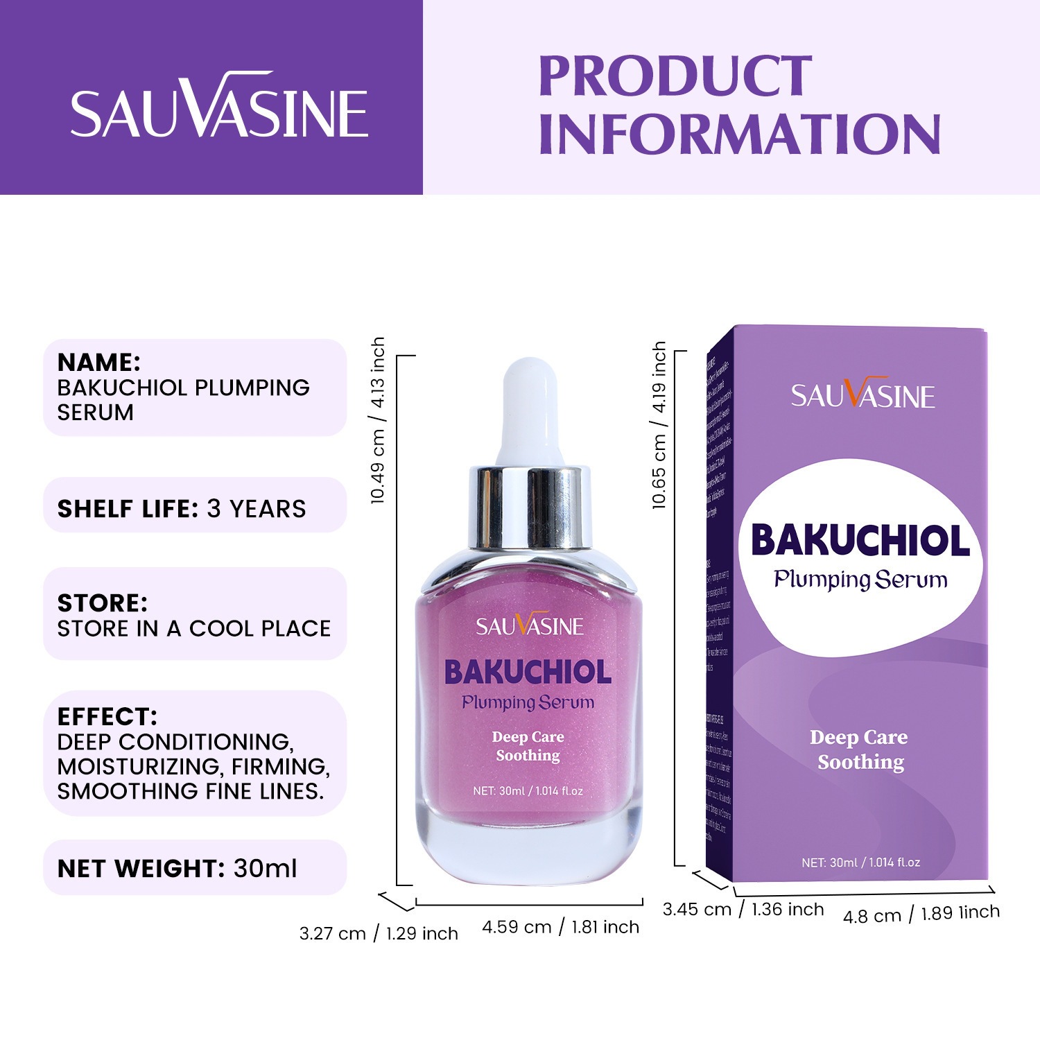Bakuchiol Plumping Serum Firming Hydrating Anti Ageing Facial Treatment for Daily Skin Care Natural 30ml