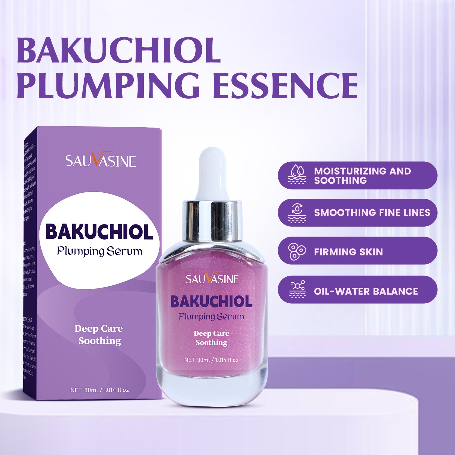 Bakuchiol Plumping Serum Firming Hydrating Anti Ageing Facial Treatment for Daily Skin Care Natural 30ml