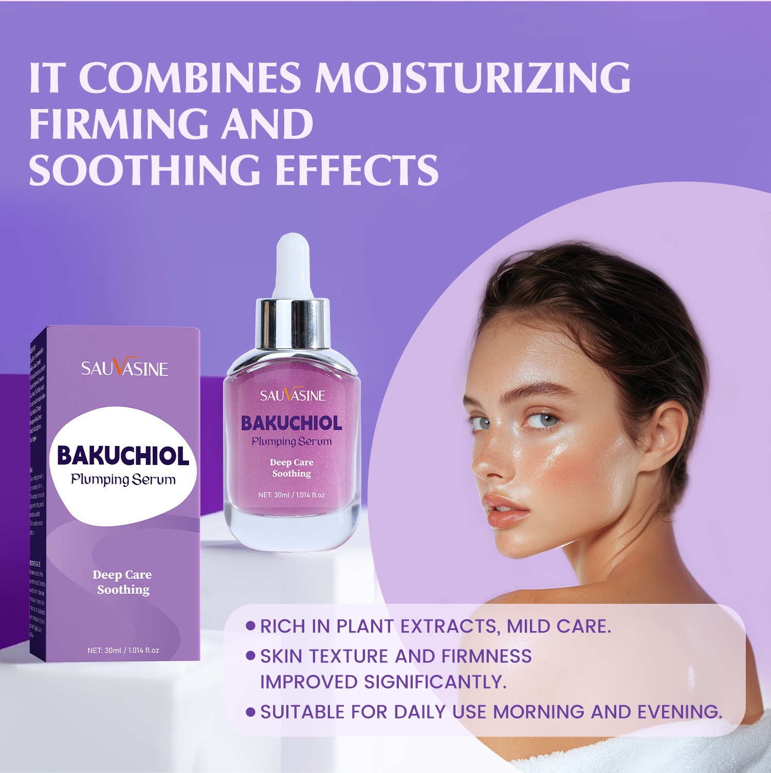 Bakuchiol Plumping Serum Firming Hydrating Anti Ageing Facial Treatment for Daily Skin Care Natural 30ml