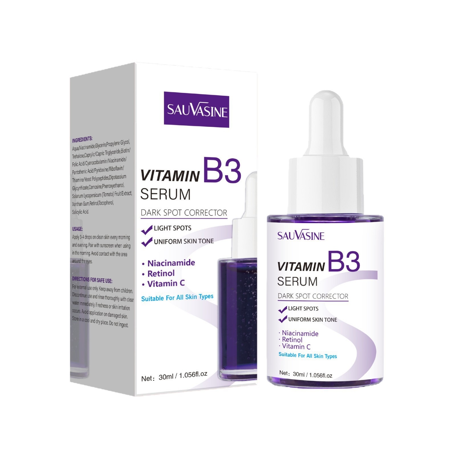 B3 Brightening Serum Dark Spot Corrector Fine Line Smoothing for Daily Skin Care Home Use Natural 30ml