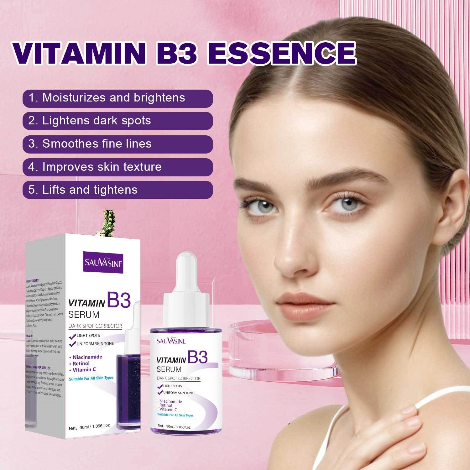 B3 Brightening Serum Dark Spot Corrector Fine Line Smoothing for Daily Skin Care Home Use Natural 30ml