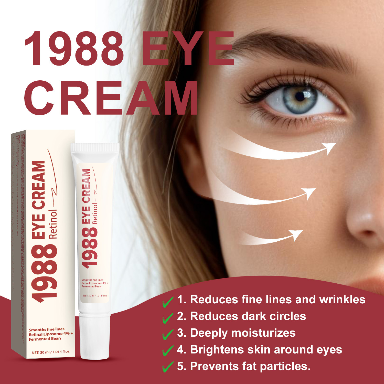 Retinol Anti Aging Eye Cream High Moisture Soothing For Fine Lines Wrinkles And Daily Under Eye Care Treatment 30ml