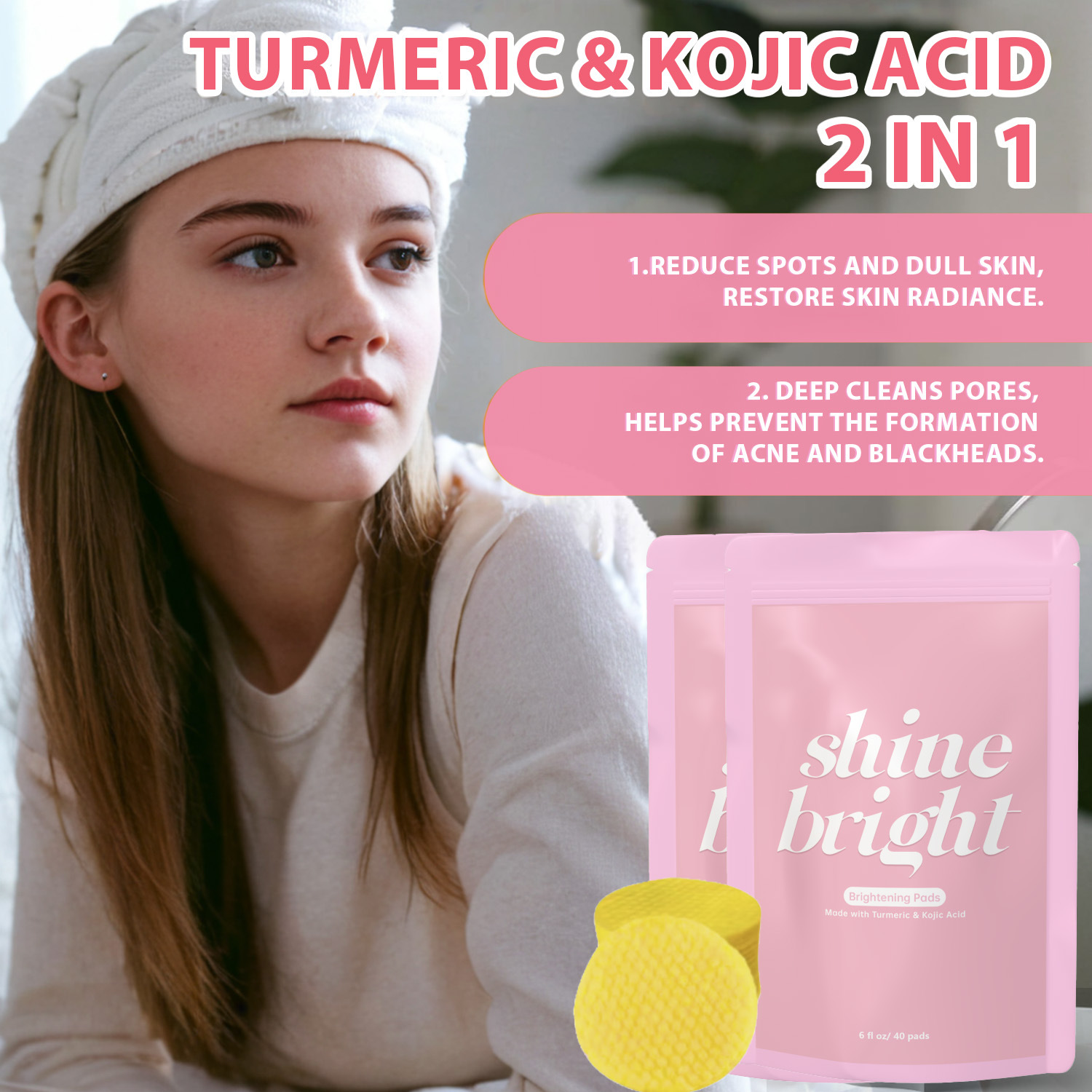 Turmeric Kojic Acid Cleansing Pads 40 Sheets For Hydrating Brightening Daily Face Skin Care