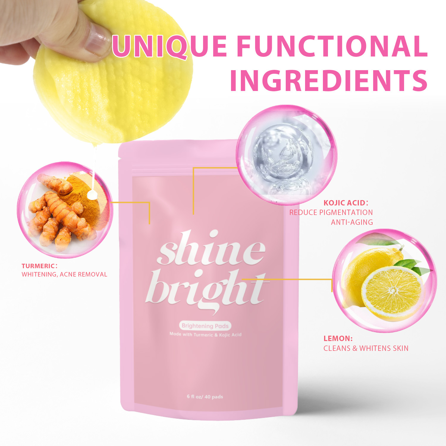 Turmeric Kojic Acid Cleansing Pads 40 Sheets For Hydrating Brightening Daily Face Skin Care