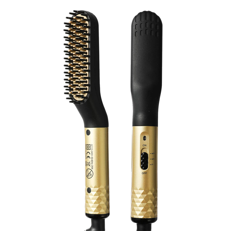 (Black) Electric Beard Heated Brush Kit Hair Straightener Straightening Men Quick Styler  Beard Comb Electric Comb For Hair