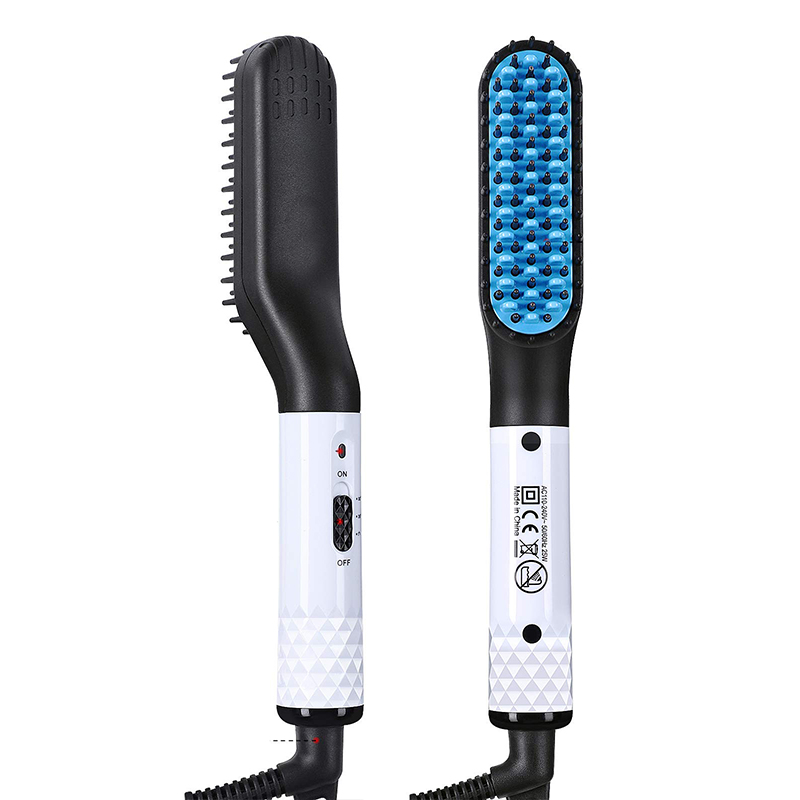 (Black) Electric Beard Heated Brush Kit Hair Straightener Straightening Men Quick Styler  Beard Comb Electric Comb For Hair