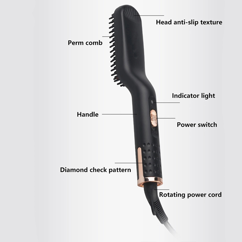 (Black) Electric Beard Heated Brush Kit Hair Straightener Straightening Men Quick Styler  Beard Comb Electric Comb For Hair