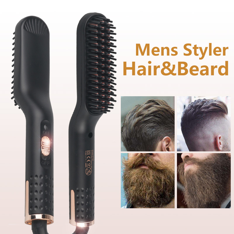 (Black) Electric Beard Heated Brush Kit Hair Straightener Straightening Men Quick Styler  Beard Comb Electric Comb For Hair