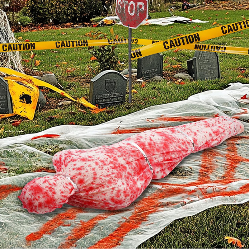 (Black Blood Cloth Strips) Halloween Horror Prop Fake Corpse Decor Ornament Outdoor Hanging Decoration