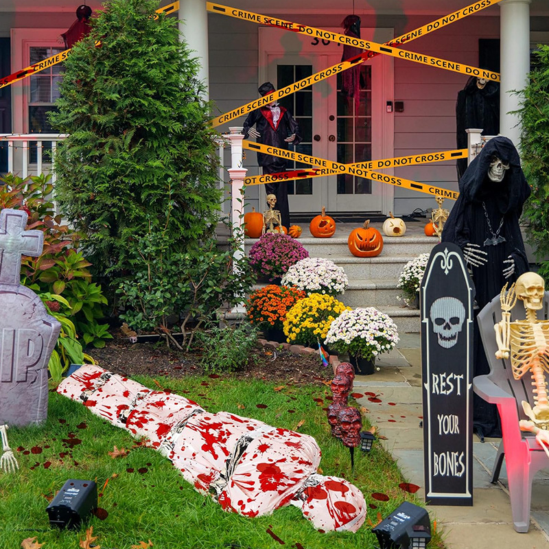 (Black Blood Cloth Strips) Halloween Horror Prop Fake Corpse Decor Ornament Outdoor Hanging Decoration
