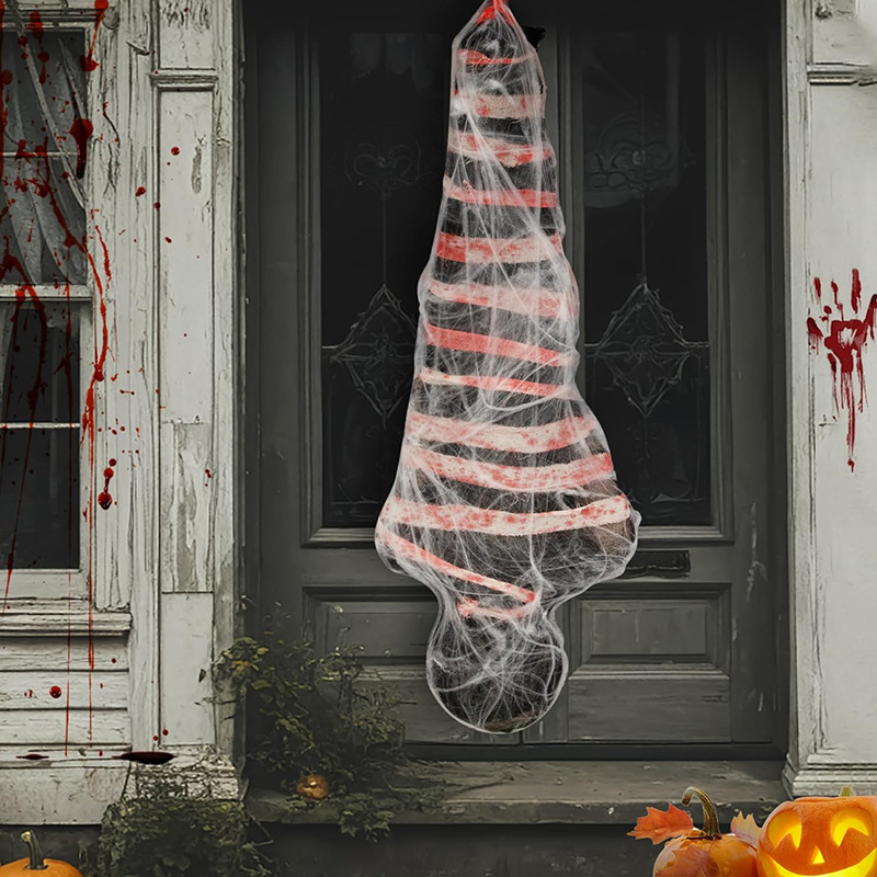 (Black Blood Cloth Strips) Halloween Horror Prop Fake Corpse Decor Ornament Outdoor Hanging Decoration