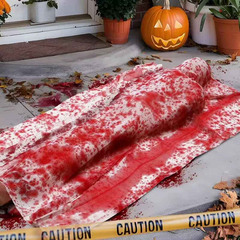 (Black Blood Cloth Strips) Halloween Horror Prop Fake Corpse Decor Ornament Outdoor Hanging Decoration