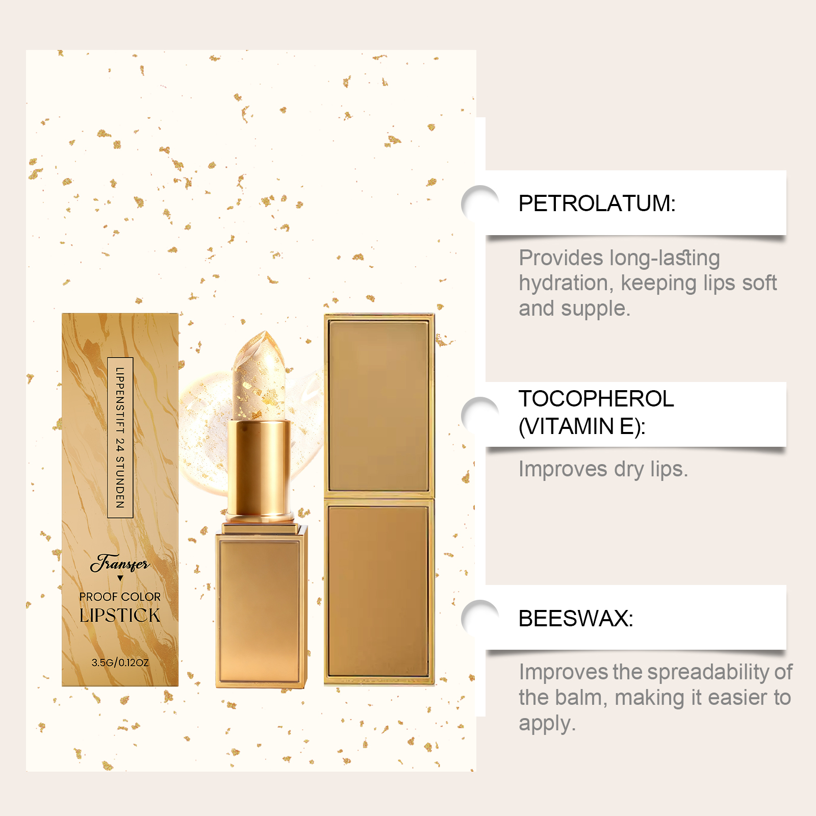 Gold Foil Color Changing Moisturizing Lip Balm Lip Hydration Light Texture Natural Color Soft Hydrous Lip Shiny Feeling