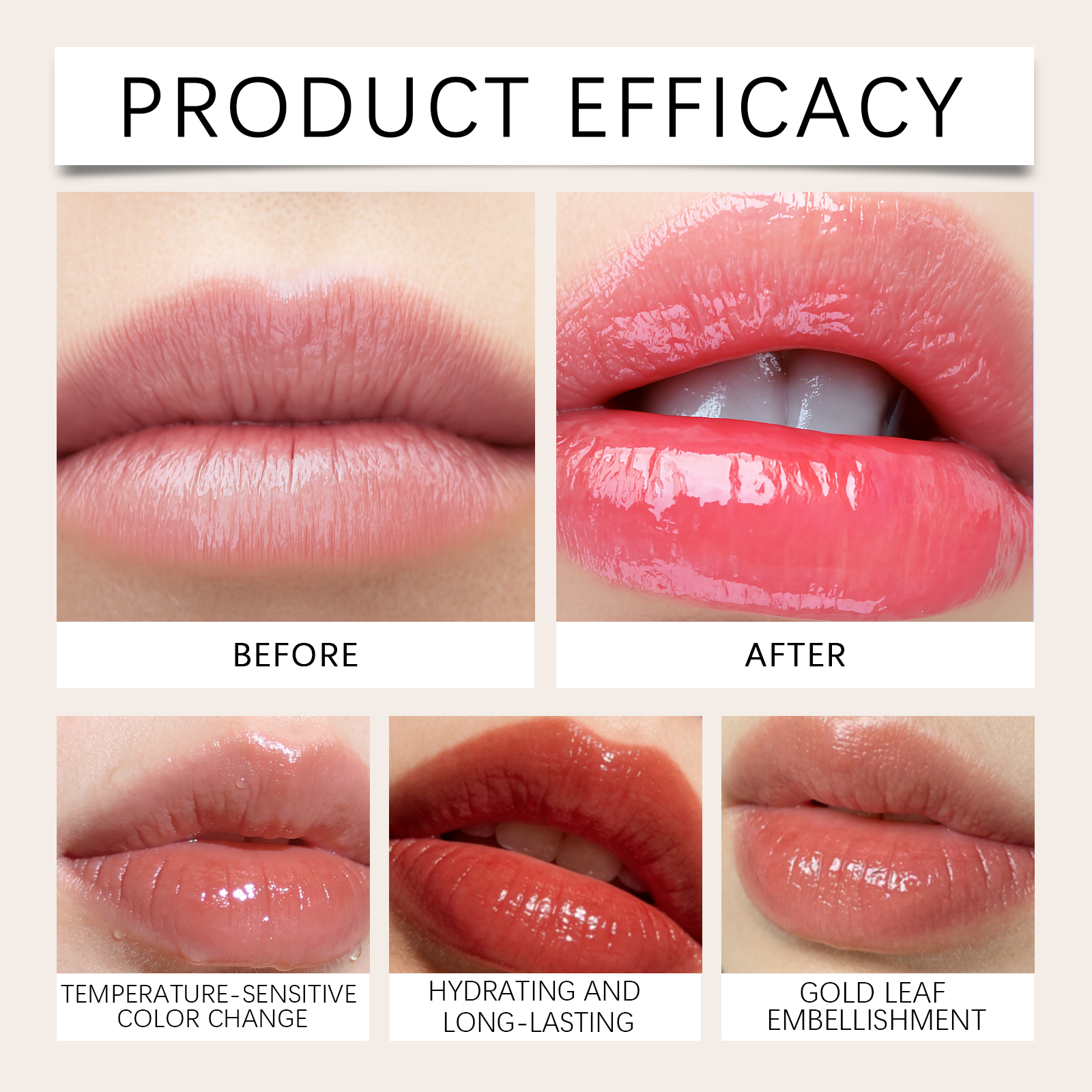 Gold Foil Color Changing Moisturizing Lip Balm Lip Hydration Light Texture Natural Color Soft Hydrous Lip Shiny Feeling