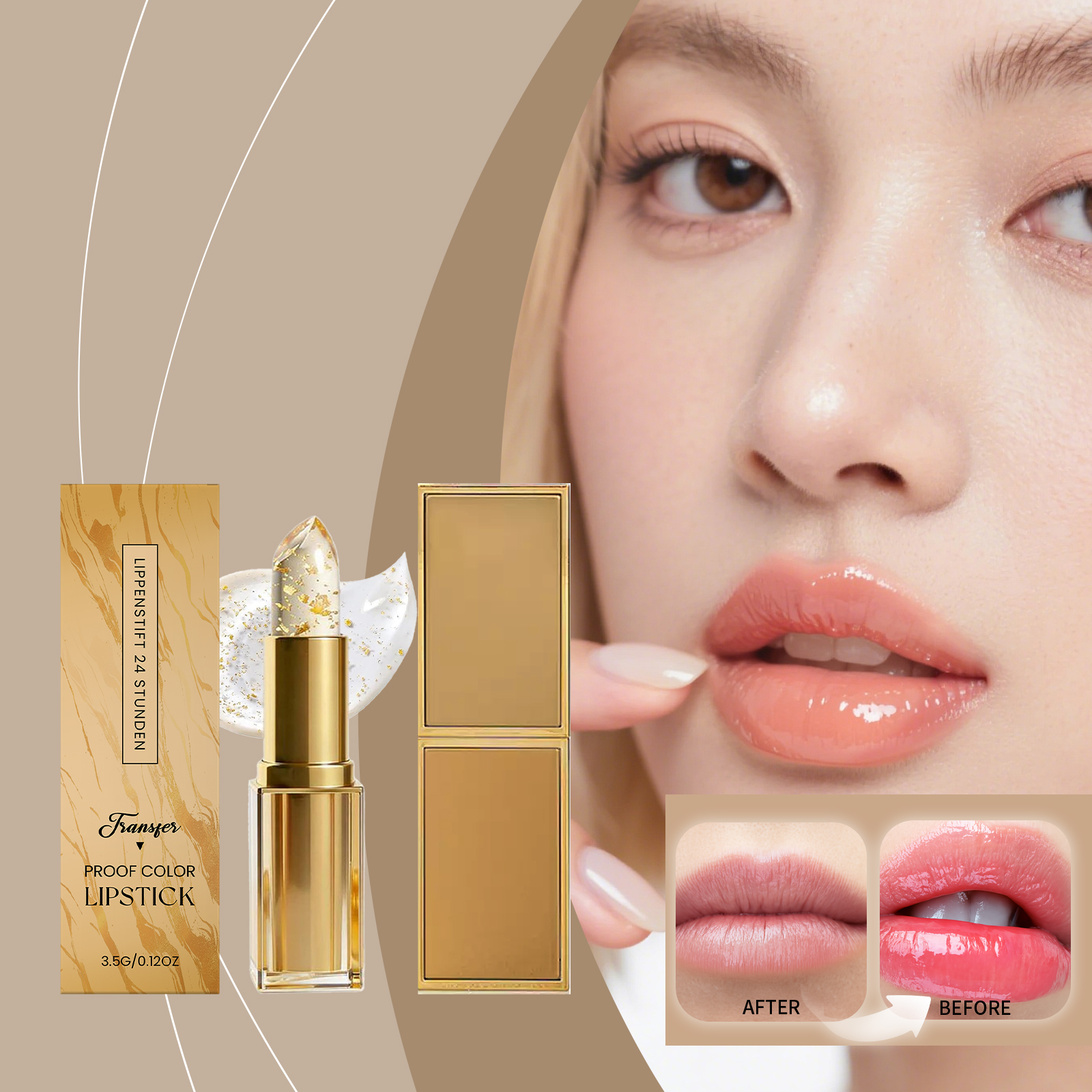 Gold Foil Color Changing Moisturizing Lip Balm Lip Hydration Light Texture Natural Color Soft Hydrous Lip Shiny Feeling
