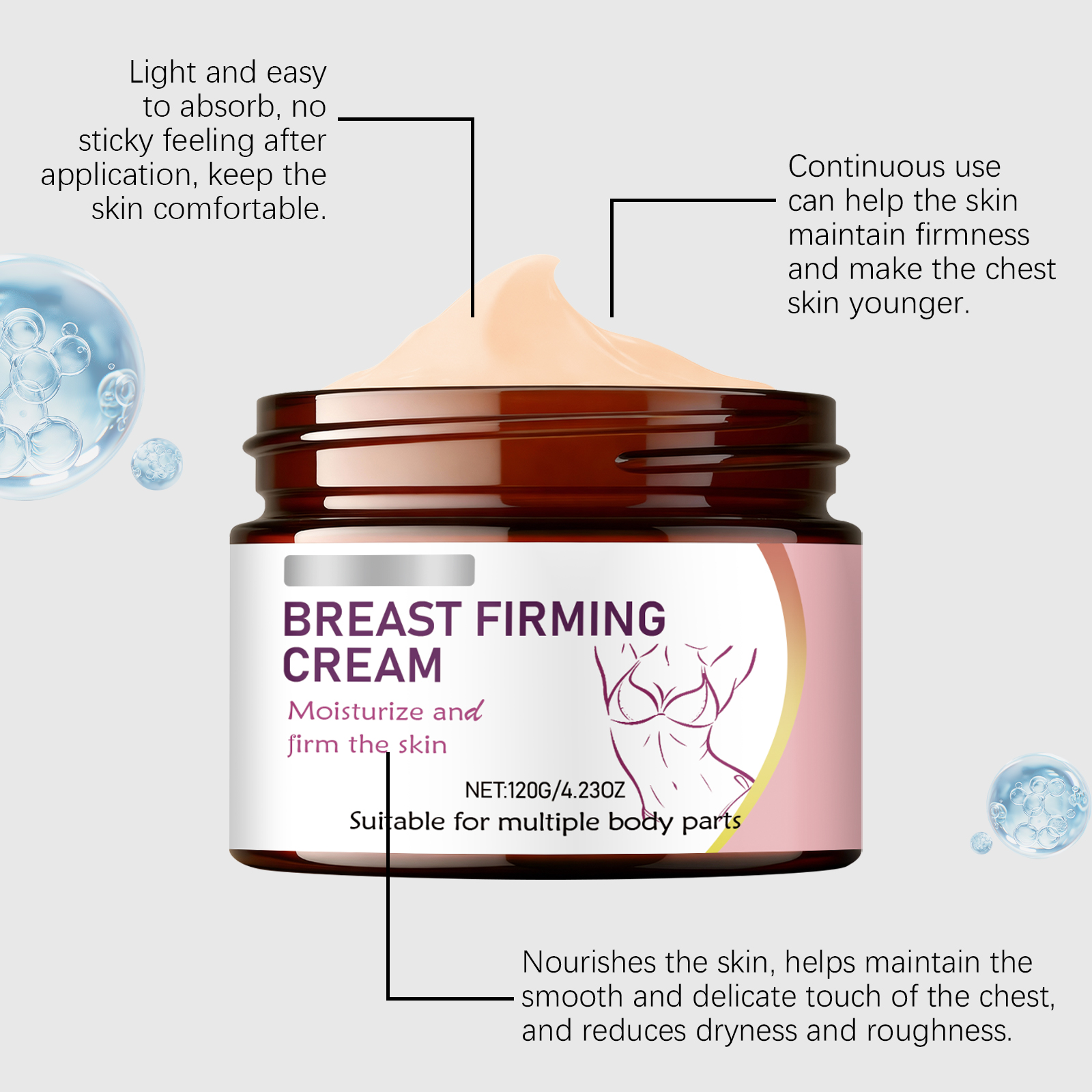 Breast Care Cream Rich Soft Hydrating Moisturizing Gentle Nourish Womens Daily Body Skin Massage Lotion
