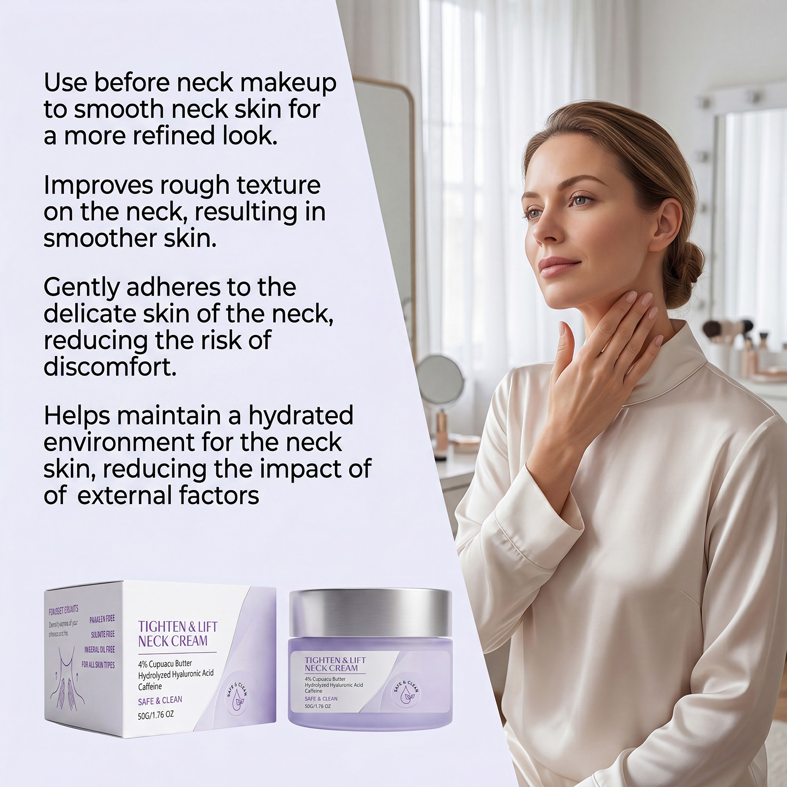 Moisturizing Neck Cream Daily Mild Skin Friendly Soft Smooth Hydrating Facial Neck Skin Care Massage
