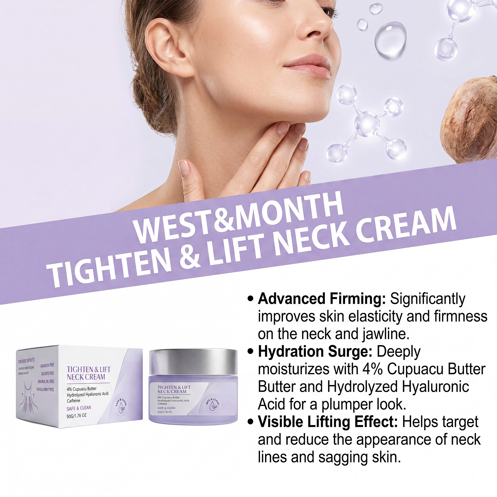 Moisturizing Neck Cream Daily Mild Skin Friendly Soft Smooth Hydrating Facial Neck Skin Care Massage
