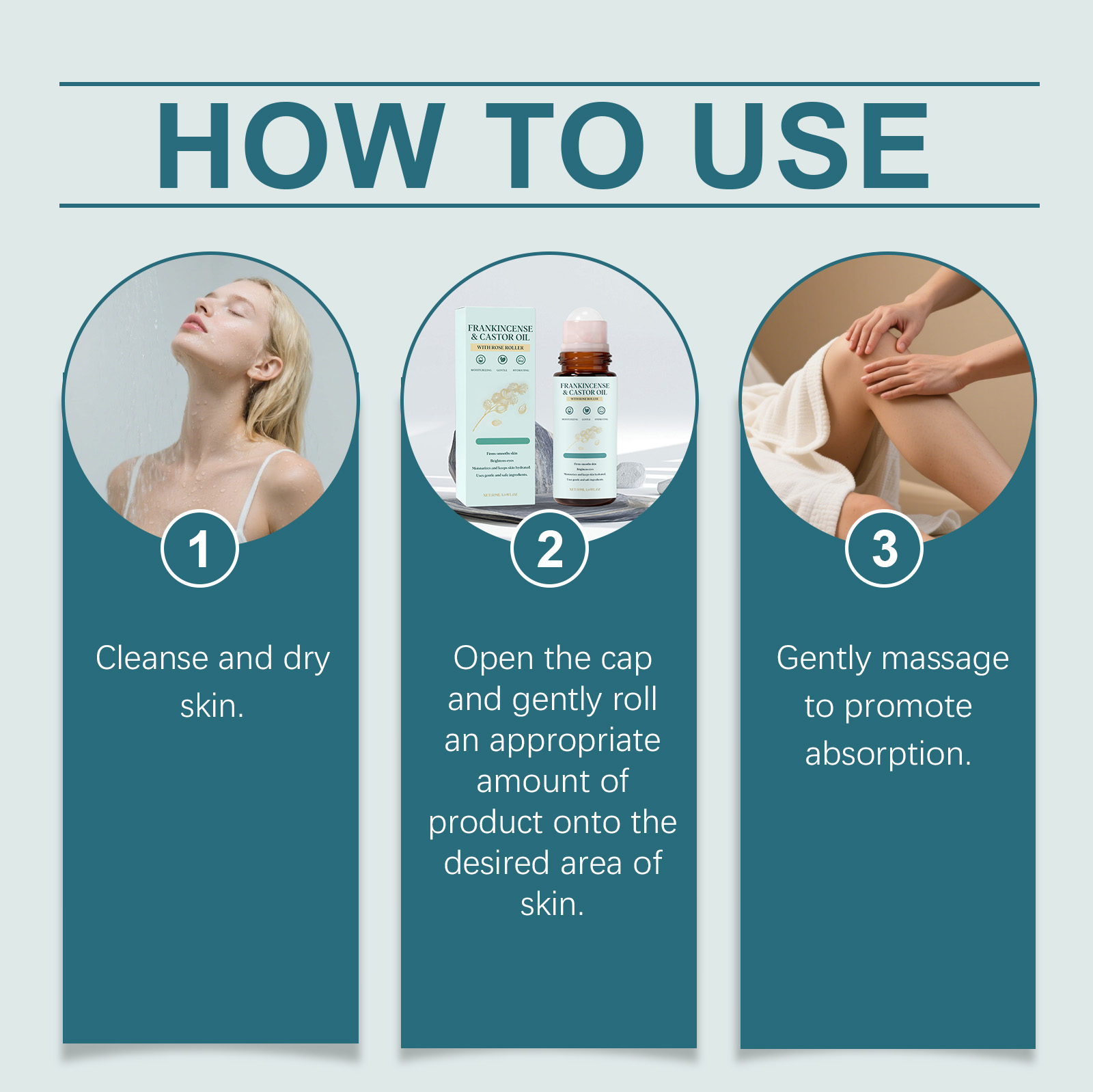 Frankincense Castor Oil Roller Essential Oil Light Hydrating Mild Nourishing Daily Moisturizing Gentle Care Body Skin