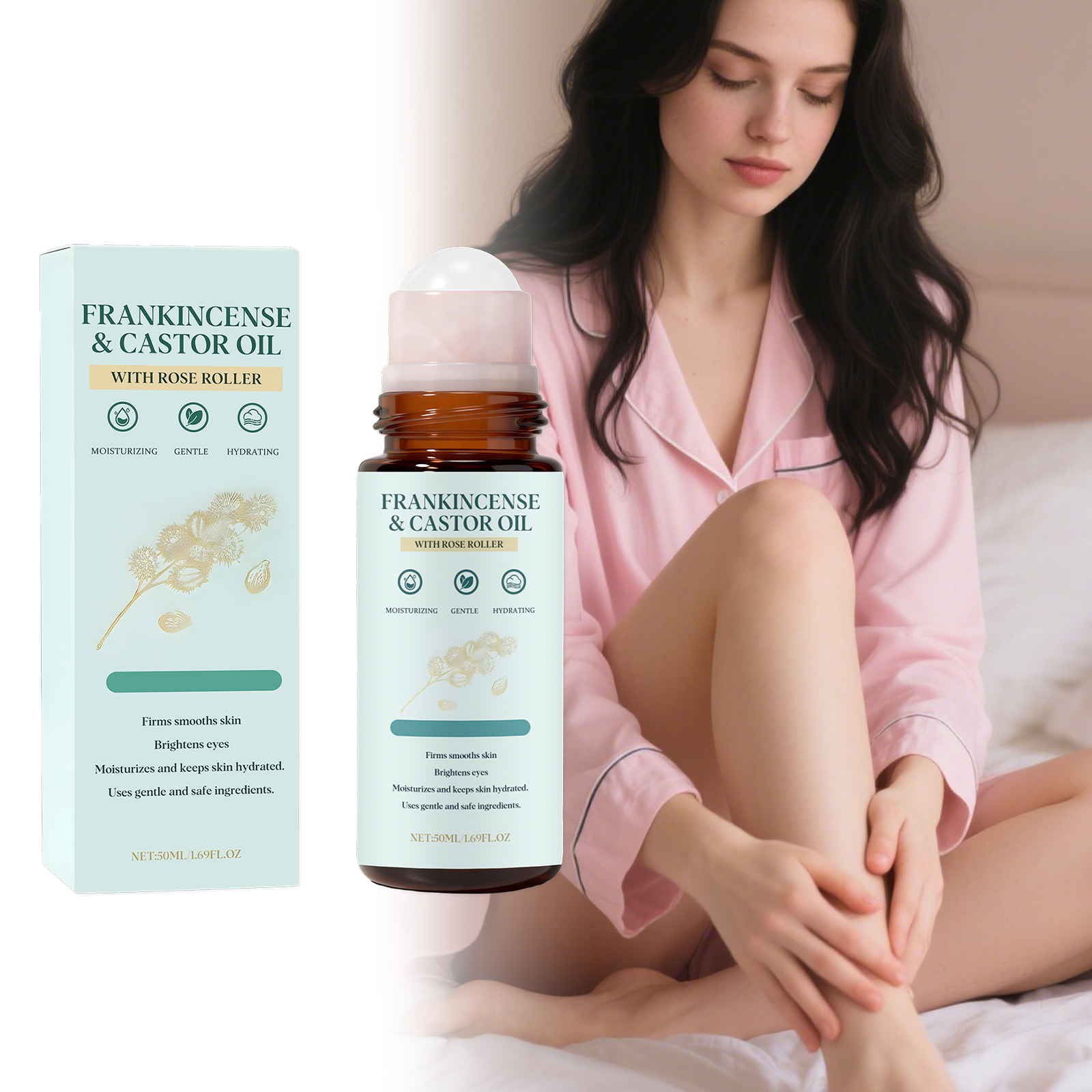 Frankincense Castor Oil Roller Essential Oil Light Hydrating Mild Nourishing Daily Moisturizing Gentle Care Body Skin