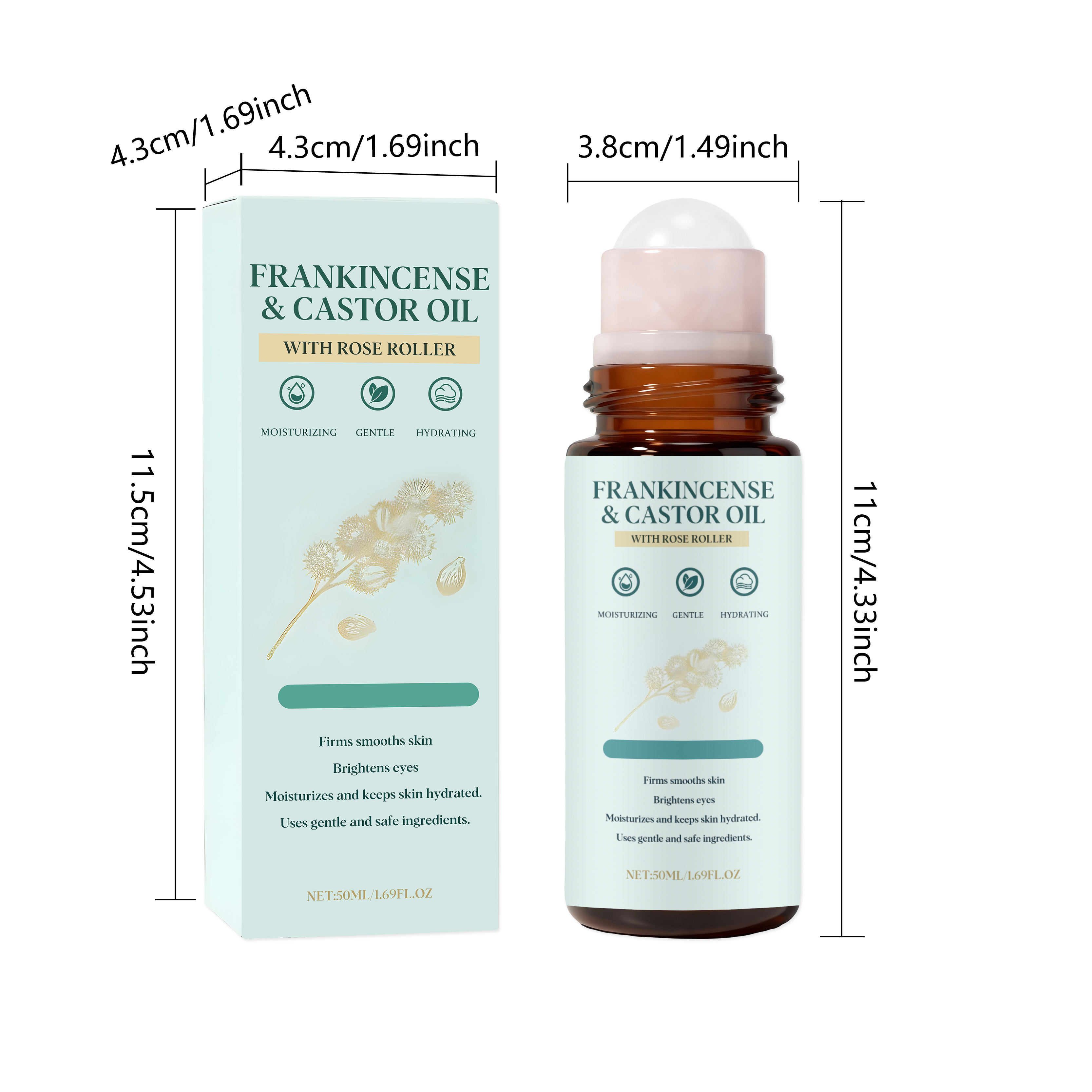 Frankincense Castor Oil Roller Essential Oil Light Hydrating Mild Nourishing Daily Moisturizing Gentle Care Body Skin