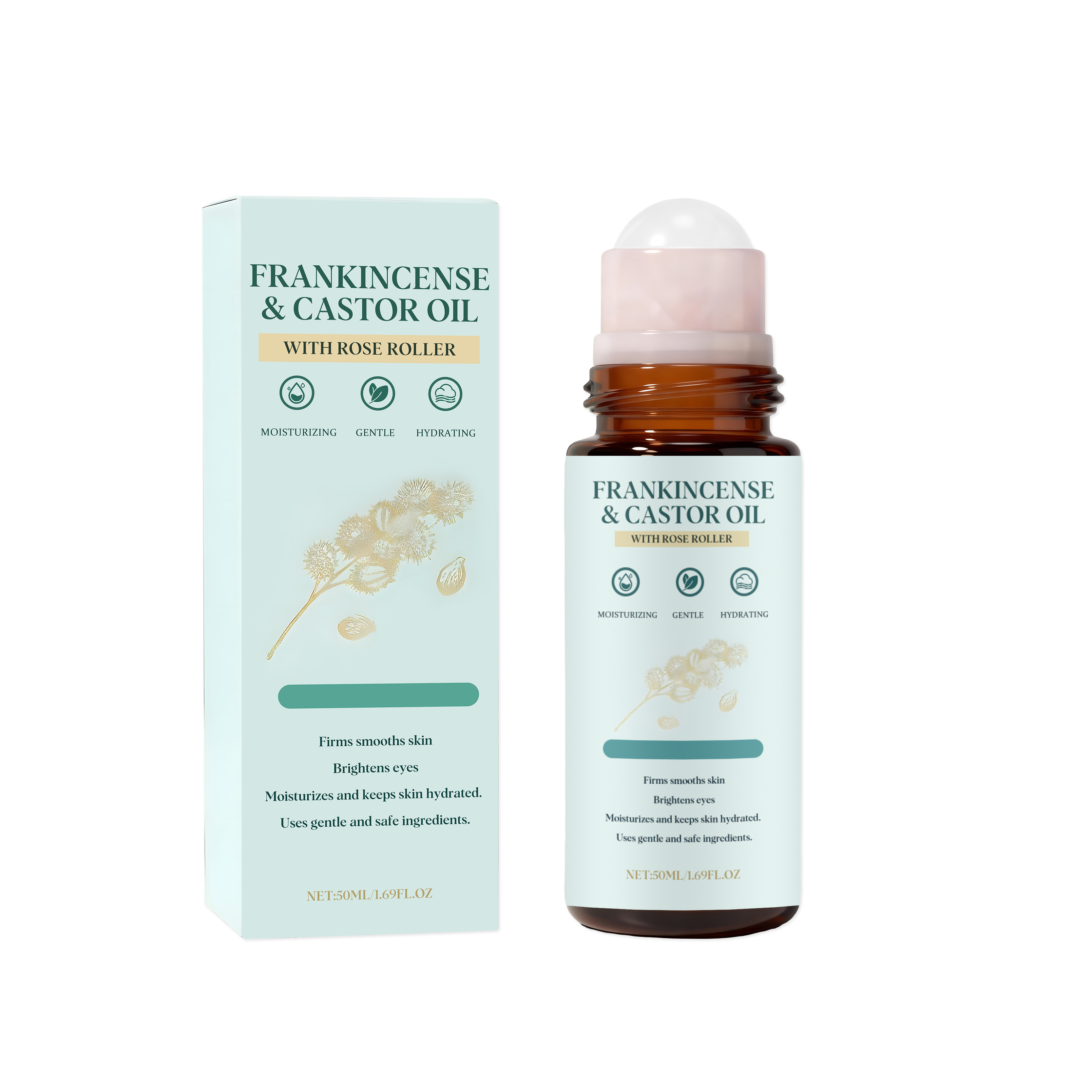 Frankincense Castor Oil Roller Essential Oil Light Hydrating Mild Nourishing Daily Moisturizing Gentle Care Body Skin