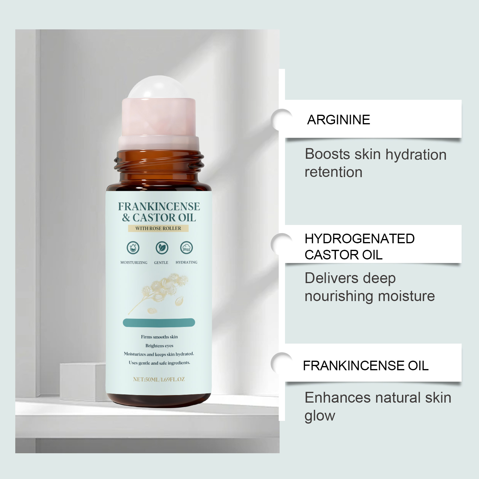 Frankincense Castor Oil Roller Essential Oil Light Hydrating Mild Nourishing Daily Moisturizing Gentle Care Body Skin