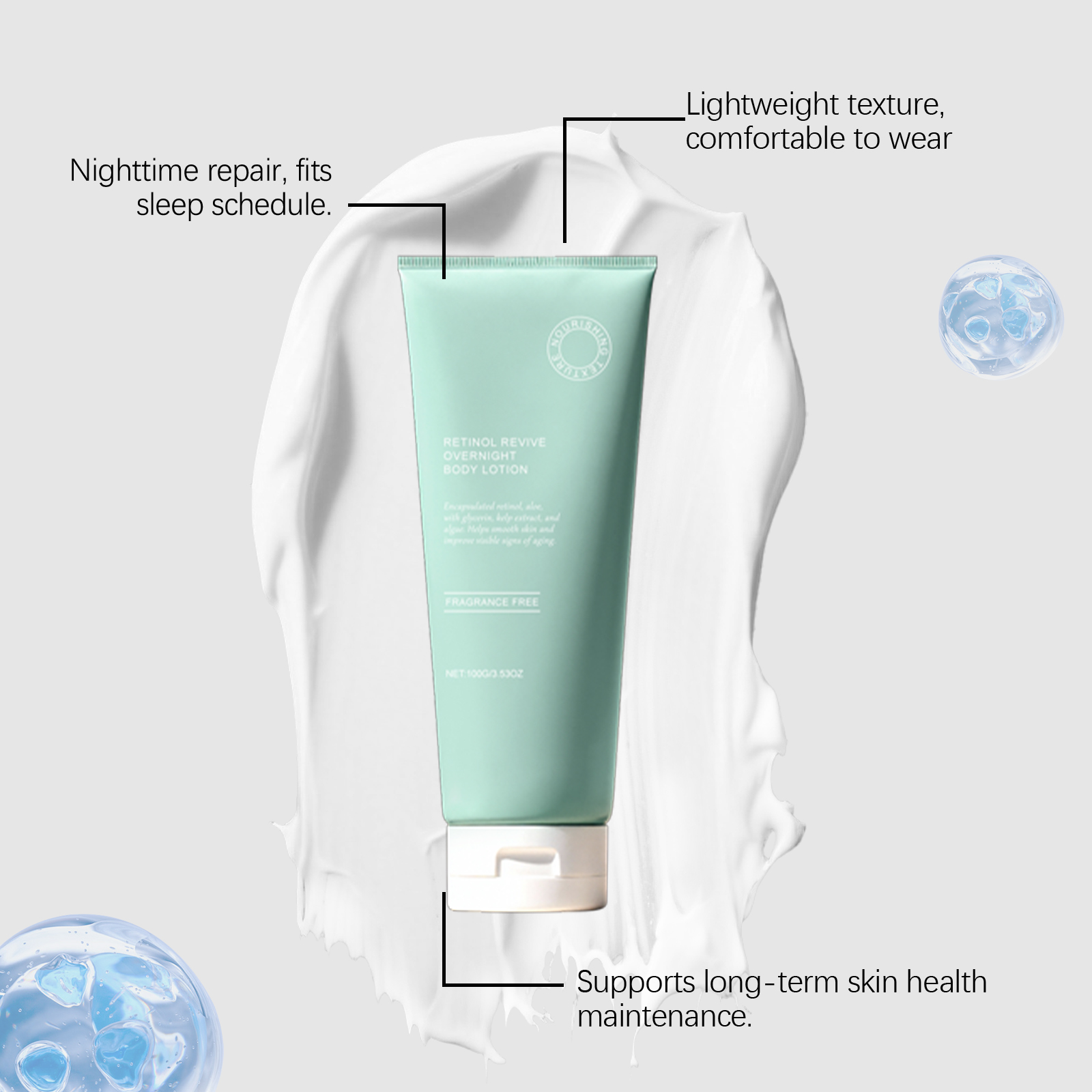 Night Moisturizing Body Lotion Gentle Nourish Elastic Soft Refreshing Non Sticky Skin Whole Body Use