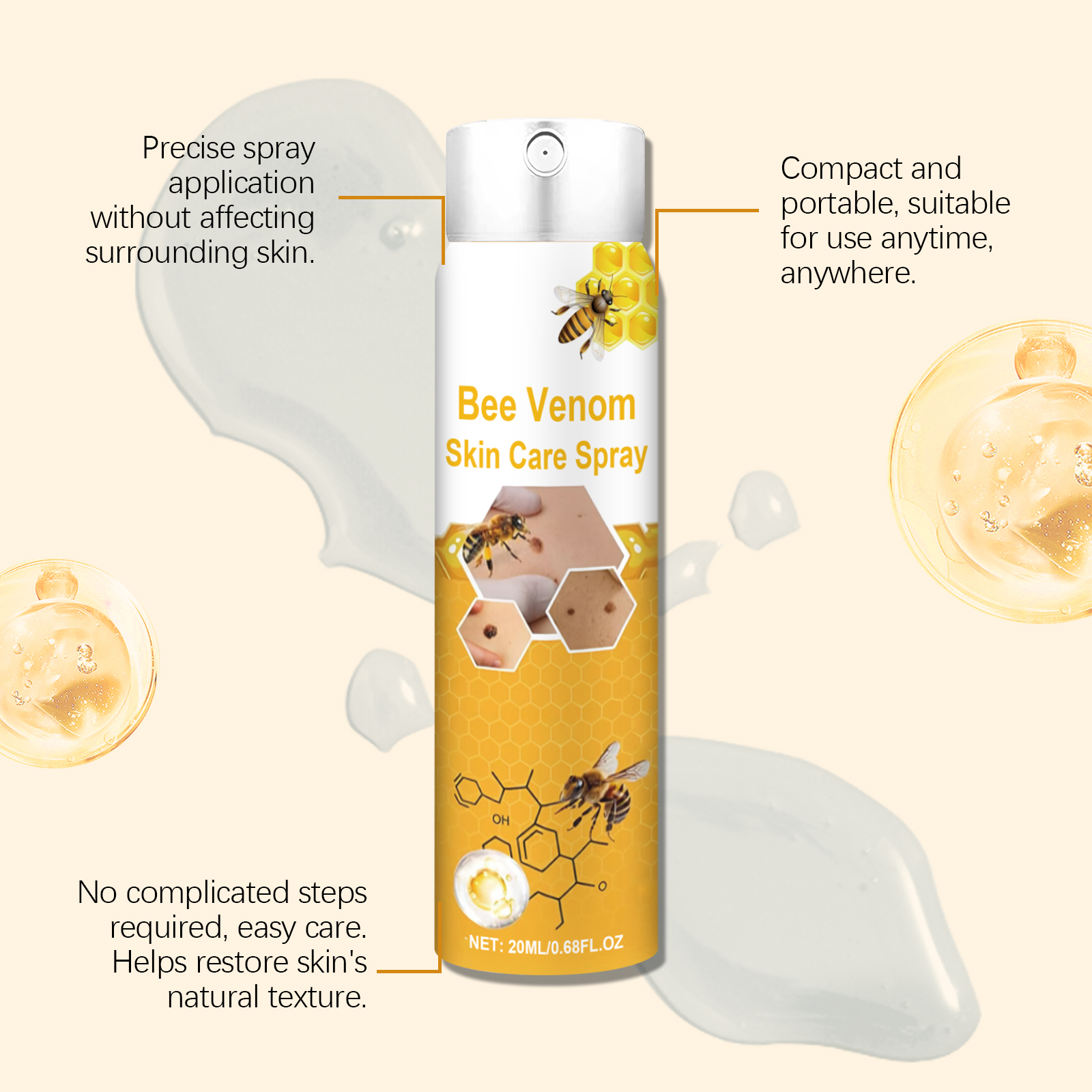 Bee Venom Skin Care Spray Mild Formula Cleanses Nourishes Gentle Care Refreshes Skin Tender Protection