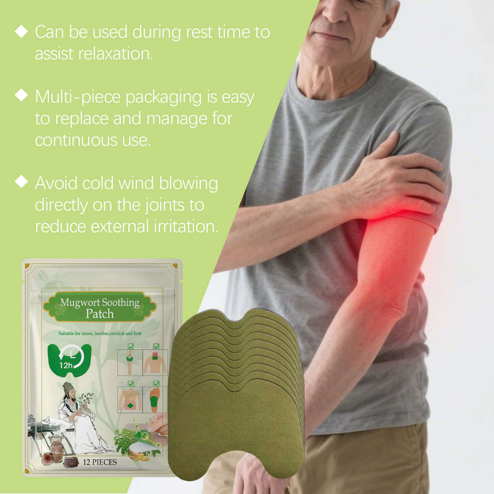 Mugwort Care Patch Comfortable Fitting Skin Mild Moisturizing Refreshing Breathable Knee Joint Foot